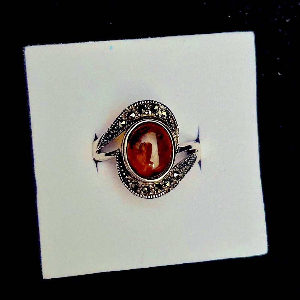 Amber Sterling Silver Ring 8.5